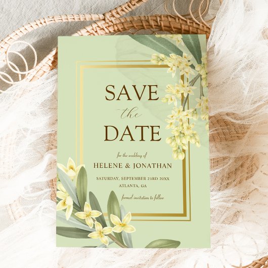 Sage Green Gold Garden Elegante Hochzeitsfeier Save The Date