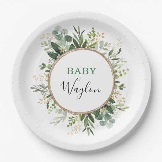 Sage Green Gold Garden Grüne Baby Dusche Pappteller (Vorderseite)