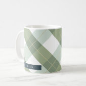 Sage Green & Gold Gingham Kariert Kaffeetasse (Vorderseite Links)