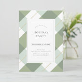Sage Green & Gold Gingham Weihnachtsfeier Einladung (Stehend Vorderseite)