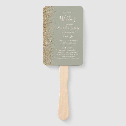 Sage Green Gold Glitzer Edge Wedding Program Fächer (Vorderseite)