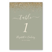 Sage Green Gold Glitzer Edge Wedding Tischnummer (Vorderseite)