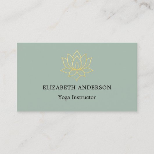 Sage green gold lotus flower Yoga Instructor Visitenkarte (Vorderseite)