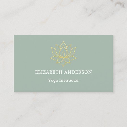 Sage green gold lotus flower Yoga Instructor Visitenkarte (Vorderseite)
