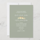 Sage Green Gold Lovebirds Hochzeit Einladung (Vorderseite)