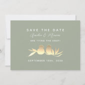 Sage Green Gold Lovebirds Save The Date (Vorderseite)