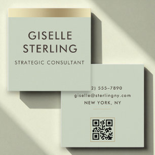 Sage Green Gold Metallic QR Code Quadratische Visitenkarte