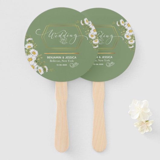 Sage Green Gold Minimalistisch Floral Wedding Fächer (Vorne und Hinten)