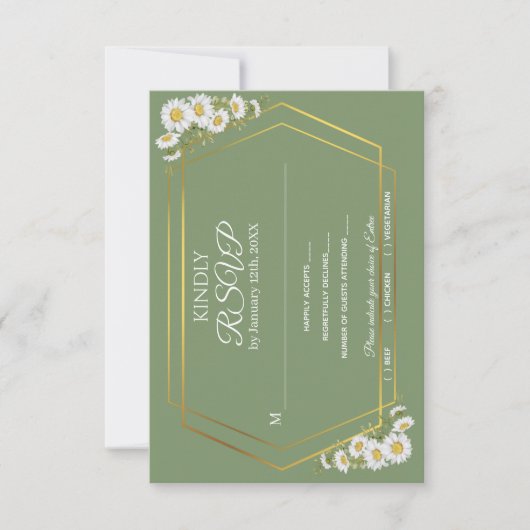 Sage Green Gold Minimalistisch Floral Wedding RSVP Karte (Vorderseite)