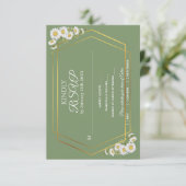 Sage Green Gold Minimalistisch Floral Wedding RSVP Karte (Stehend Vorderseite)