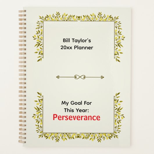 Sage Green & Gold Motif Perseverance Goal Planer (Vorderseite)