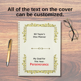 Sage Green & Gold Motif Perseverance Goal  Planer