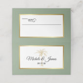 Sage Green Gold Palm Tree Moderne Hochzeit Platzkarte (Außenseite Aufgefaltet)