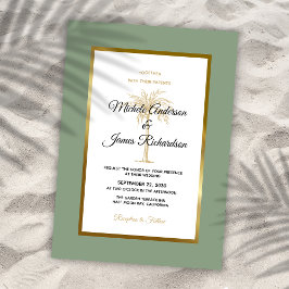 Sage Green Gold Palm Tree Tropical Beach Hochzeit Einladung