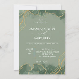Sage Green Gold Photo Wedding Invitation  Einladung