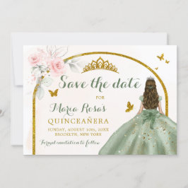 Sage Green Gold Princess Butterfly Quinceañera Einladung