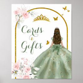 Sage Green Gold Princess Quinceañera Card & Gesche Poster