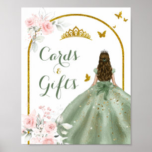 Sage Green Gold Princess Quinceañera Card & Gesche Poster