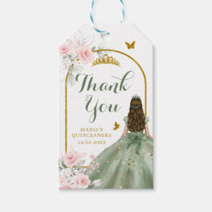 Sage Green Gold Princess Quinceañera Vielen Dank Geschenkanhänger
