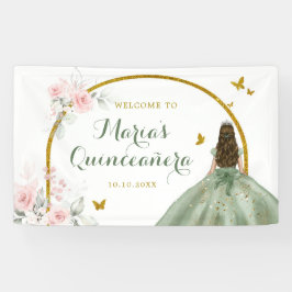 Sage Green Gold Princess Quinceñera Butterfly Banner