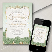 Sage Green Gold Quinceañera Einladung
