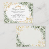 Sage Green Gold Quinceanera Reception Details Begleitkarte (Vorne/Hinten)