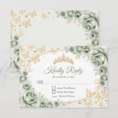 Sage Green Gold Quinceanera Reply RSVP Karte (Vorne/Hinten)