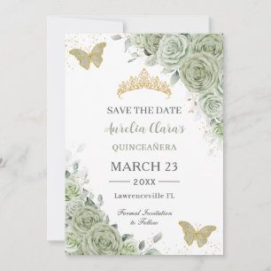 Sage Green Gold Quinceanera Sweet 16 Schmetterling Save The Date