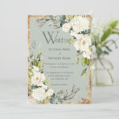 Sage Green Gold Rustic Floral Wedding Einladung (Stehend Vorderseite)