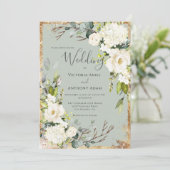 Sage Green Gold Rustic Floral Wedding Einladung (Stehend Vorderseite)