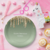 Sage Green Gold Sparkle Glitzer Tropfen Geburtstag Pappteller (Party)