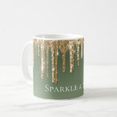Sage Green Gold Sparkle Glitzer Tropfen Kaffeetasse (Vorderseite Links)