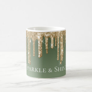 Sage Green Gold Sparkle Glitzer Tropfen Kaffeetasse
