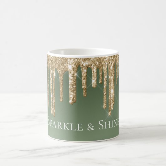 Sage Green Gold Sparkle Glitzer Tropfen Kaffeetasse (Mittel)