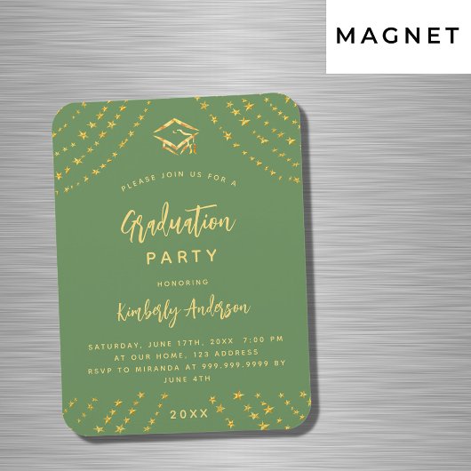 Sage Green Gold Stars Graduierungsparty Einladung Magnet