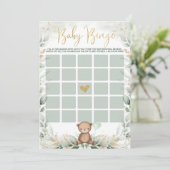 Sage Green Gold Teddy Bear Bingo Baby Showspiel Einladung (Stehend Vorderseite)