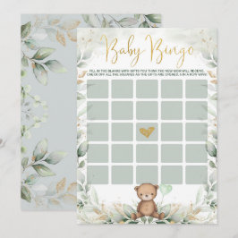 Sage Green Gold Teddy Bear Bingo Baby Showspiel Einladung