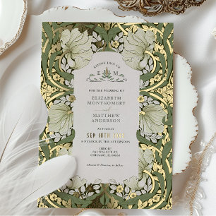 Sage Green Gold Vintage Pimpernel William Morris F Folieneinladung