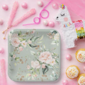 Sage Green Gold Wasserfarben Floral Botanisch Pappteller (Party)