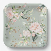 Sage Green Gold Wasserfarben Floral Botanisch Pappteller (Vorderseite)