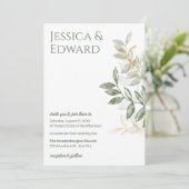 Sage Green Gold Watercolor Botanischer Hochzeitsti Einladung (Stehend Vorderseite)