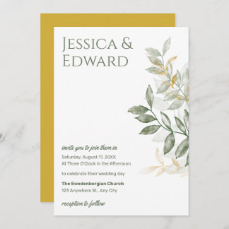 Sage Green Gold Watercolor Botanischer Hochzeitsti Einladung