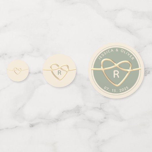 Sage Green & Gold Wedding Confetti mit Monogramm Konfetti (Vorderseiten)