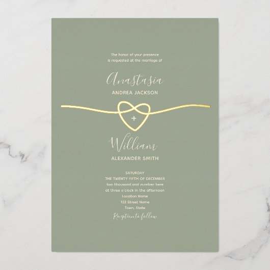 Sage Green Gold Wedding Folieneinladung (Vorderseite)