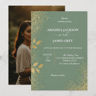 Sage Green & Gold Wedding Invitation Einladung