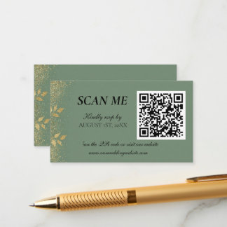 Sage Green Gold Wedding QR Code RSVP Begleitkarte