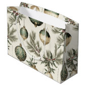 Sage Green Gold Weihnachtsschmuck Muster Große Geschenktüte (Rückseite Schrägansicht)