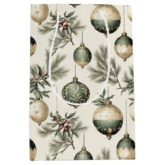 Sage Green Gold Weihnachtsschmuck Wein Klein und Mittlere Geschenktüte (Vorderseite)