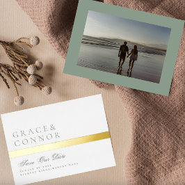 Sage Green Golden Stripe Foto Save the Date Folieneinladung