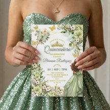 Sage Green Golden Tiara Schmetterling Quinceañera